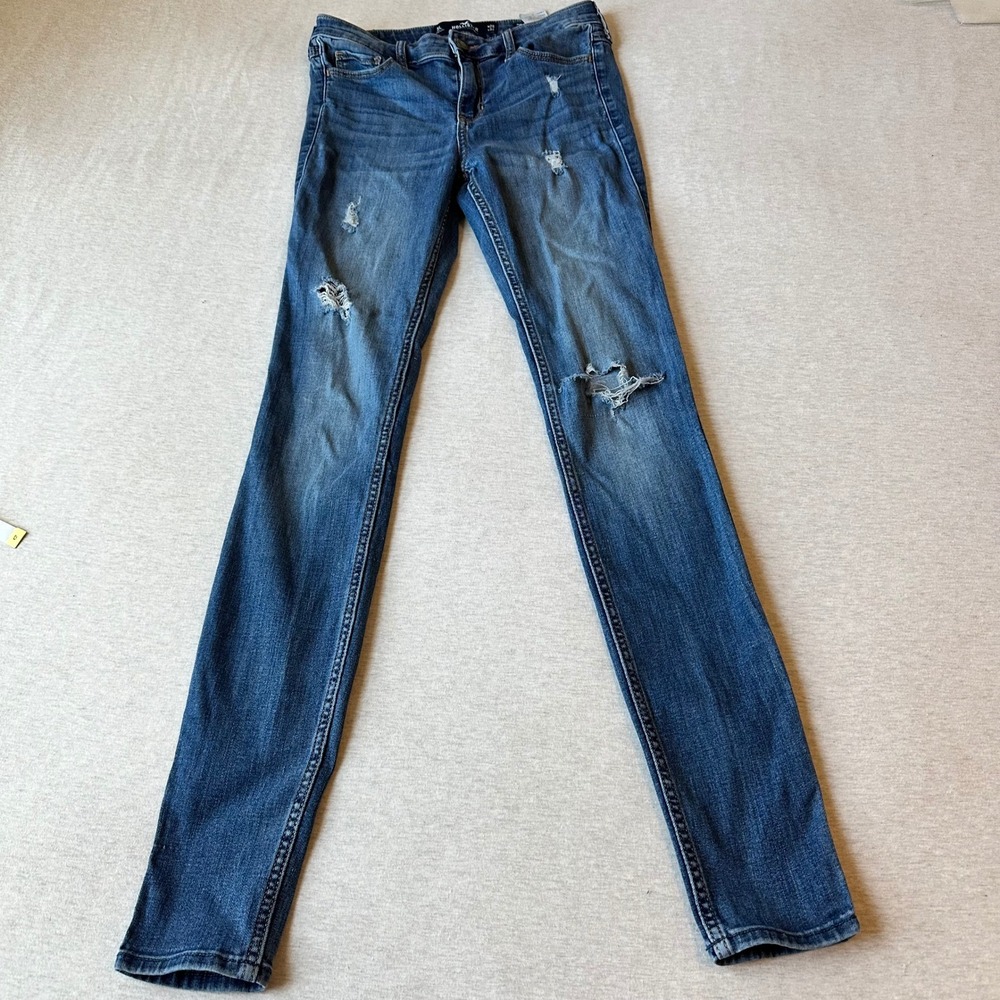 Hollister Mid-Rise Super Skinny Distressed Jeans Blue W26 L32 Womens 3L
